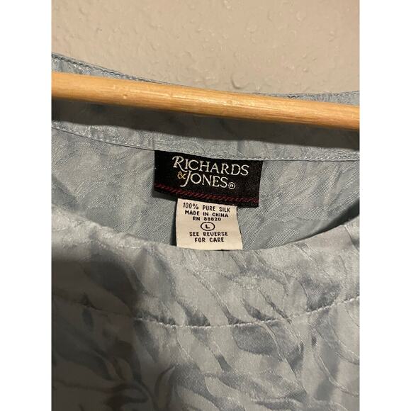 Vintage Richards & Jones Women Top Large Blue Silk Satin Abstract Sleeveless 90s - Picture 2 of 6